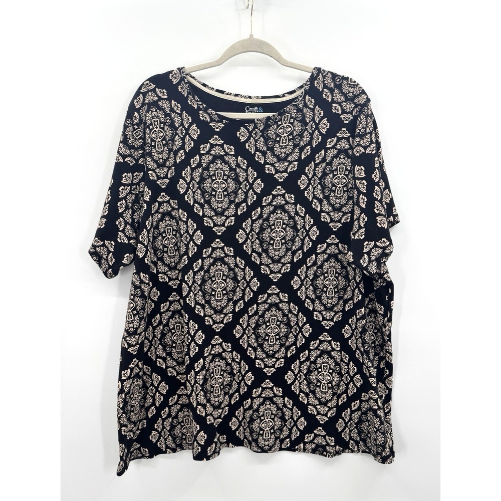 Croft & Barrow Classic Tee Top Womens 3X Stretch Floral Geometric Boho Modest
